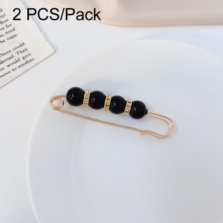 Black pearl safety pin waist tightener clips with gold-tone accents, 2-pack