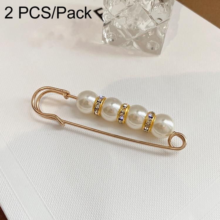White pearl safety pin waist tightener clips with gold-tone beads, 2-pack