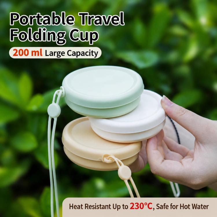 Stacked collapsible silicone travel cups with lids and lanyards in multiple colors