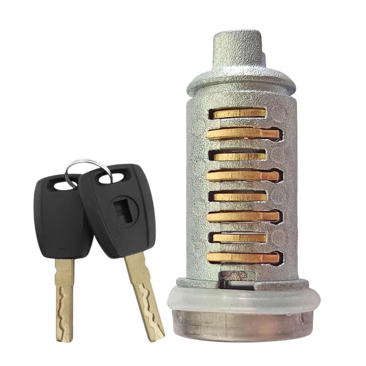 Door lock cylinder with key set, silver metal body and black keys