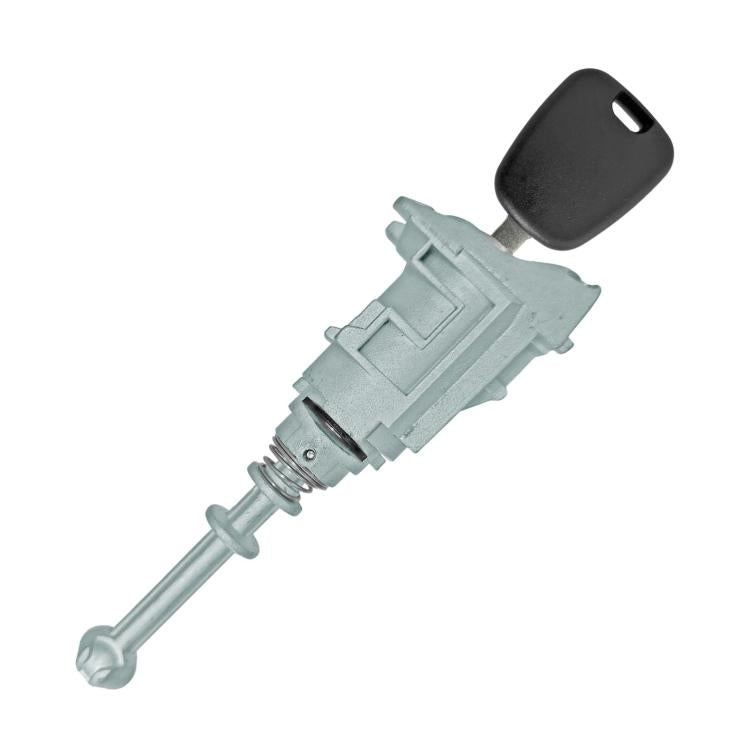 Left door lock cylinder with black key head, metal rod and lock housing
