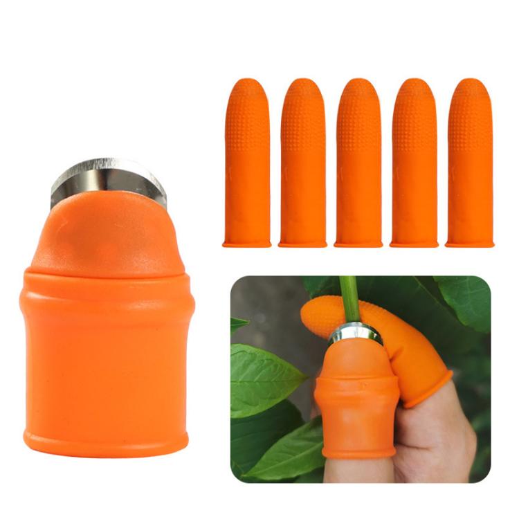 Orange silicone anti-cut finger sleeves set with thumb knife cutter guard