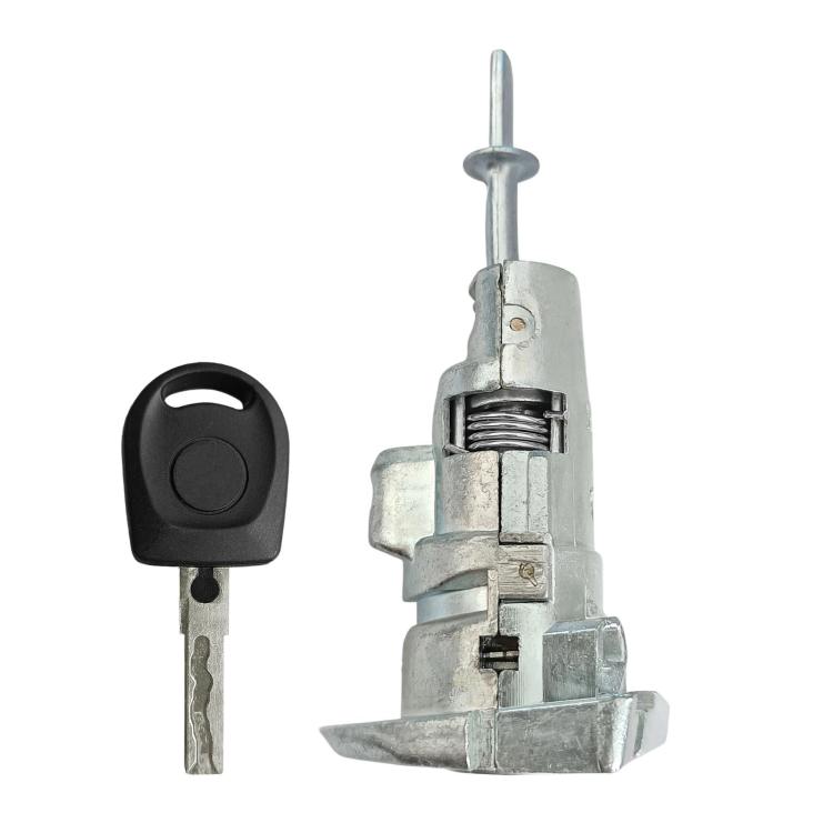 Car door lock cylinder with black key fob and metal key blade