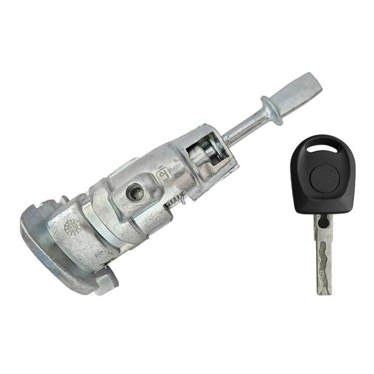 Car door lock cylinder with black key fob and metal key blade