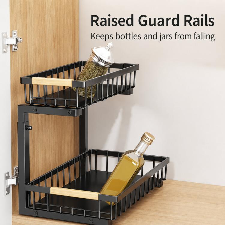 Under Sink Organizer Height Adjustable Sliding Cabinet Storage Drawer Rack