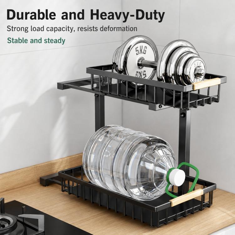 Under Sink Organizer Height Adjustable Sliding Cabinet Storage Drawer Rack