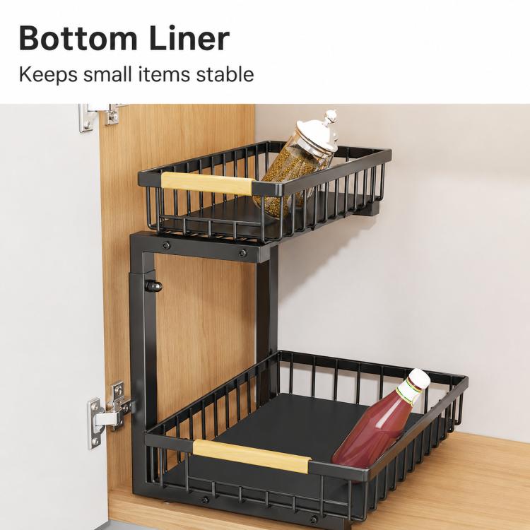 Under Sink Organizer Height Adjustable Sliding Cabinet Storage Drawer Rack