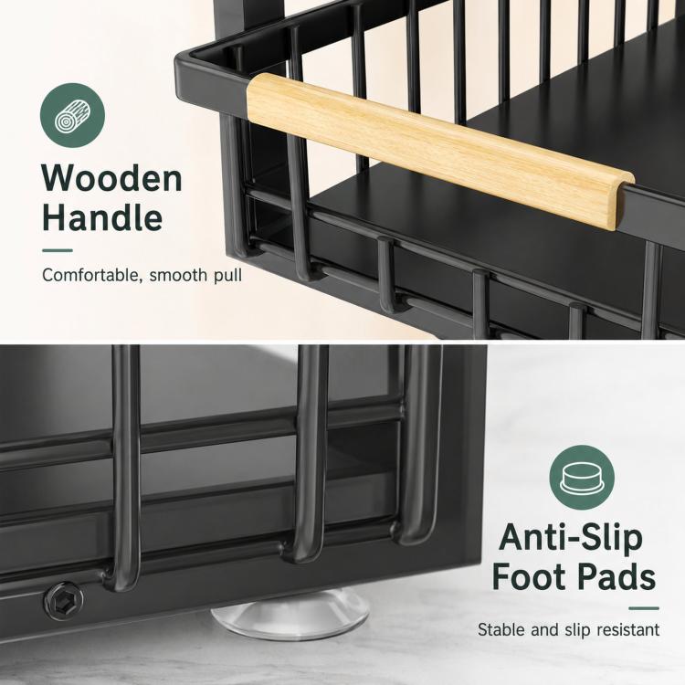 Under Sink Organizer Height Adjustable Sliding Cabinet Storage Drawer Rack