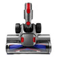 Motorized floor brush cleaner head with dual wheels, transparent dust chamber, red details