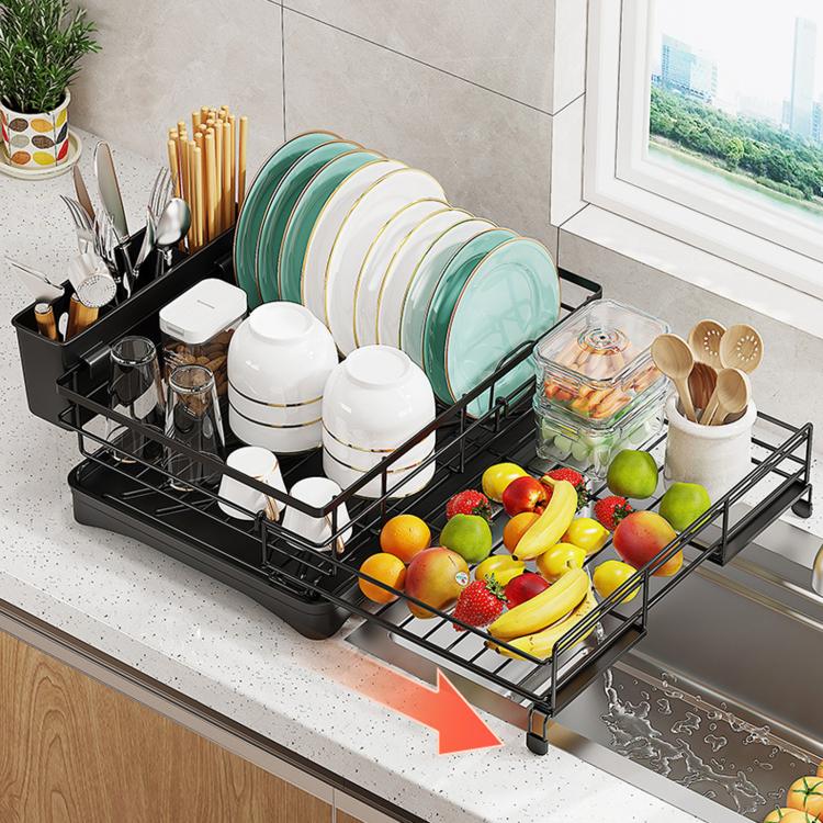 Expandable Dish Drying Rack With Drainboard Countertop Dish Strainer Rack With Cutlery Holder