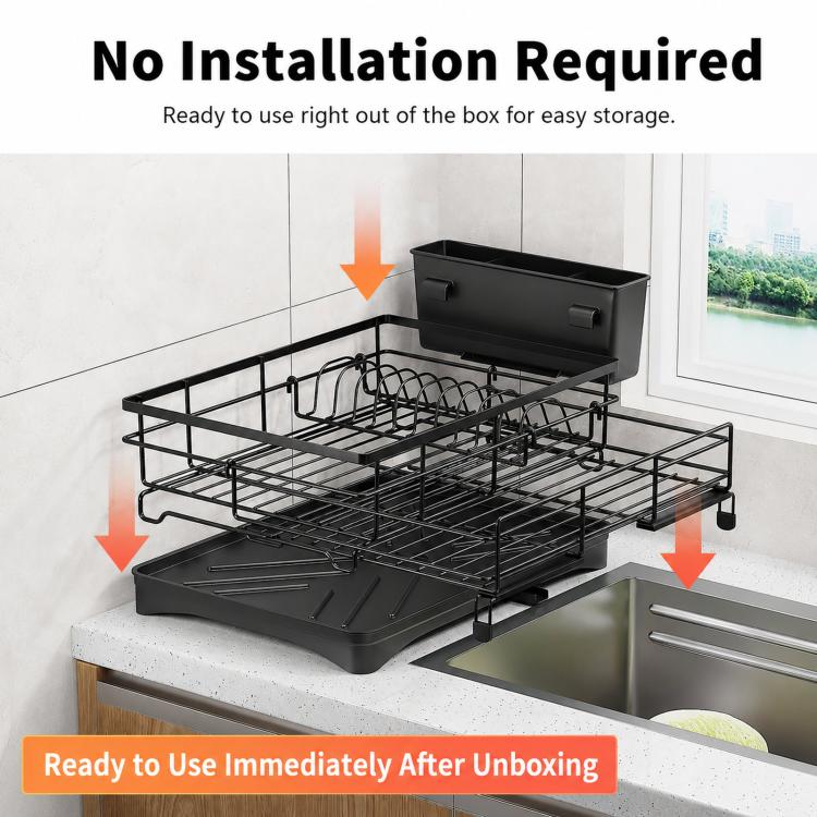 Expandable Dish Drying Rack With Drainboard Countertop Dish Strainer Rack With Cutlery Holder