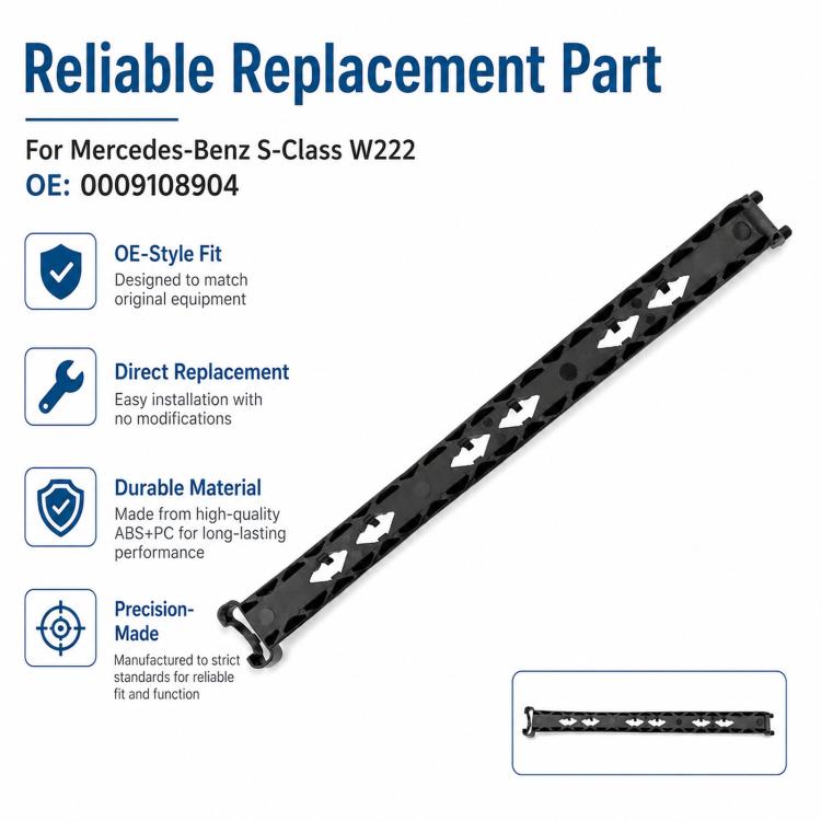 Seat motor adjustment rail flexible shaft bracket, black cutout rail with end clips