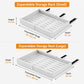 White expandable under-sink storage rack with vented base, small and large