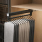 Top-mount extendable closet hanger rail with multiple metal hooks, black finish