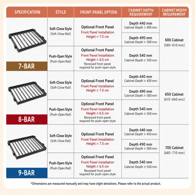 Laundry drying rack size chart showing 7-bar, 8-bar, and 9-bar options