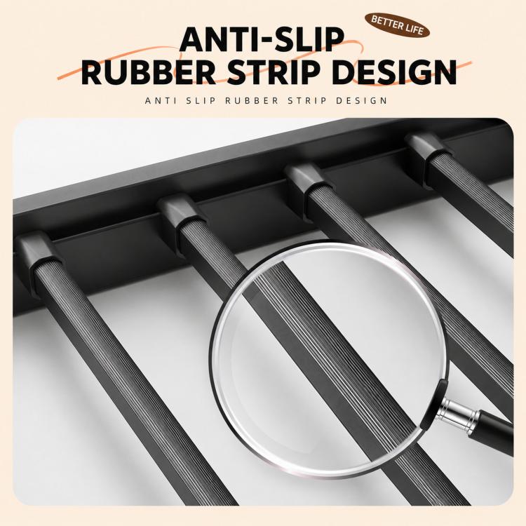 Extendable laundry drying rack with anti-slip rubber strip and hanging rods