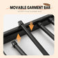 Extendable laundry drying rack with movable bar and cushioned support rods