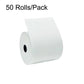Thermal receipt paper rolls, 50 rolls per pack, white rolls with black core openings