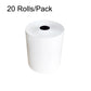 Thermal receipt paper rolls, 20 rolls per pack, white roll on black-core spool