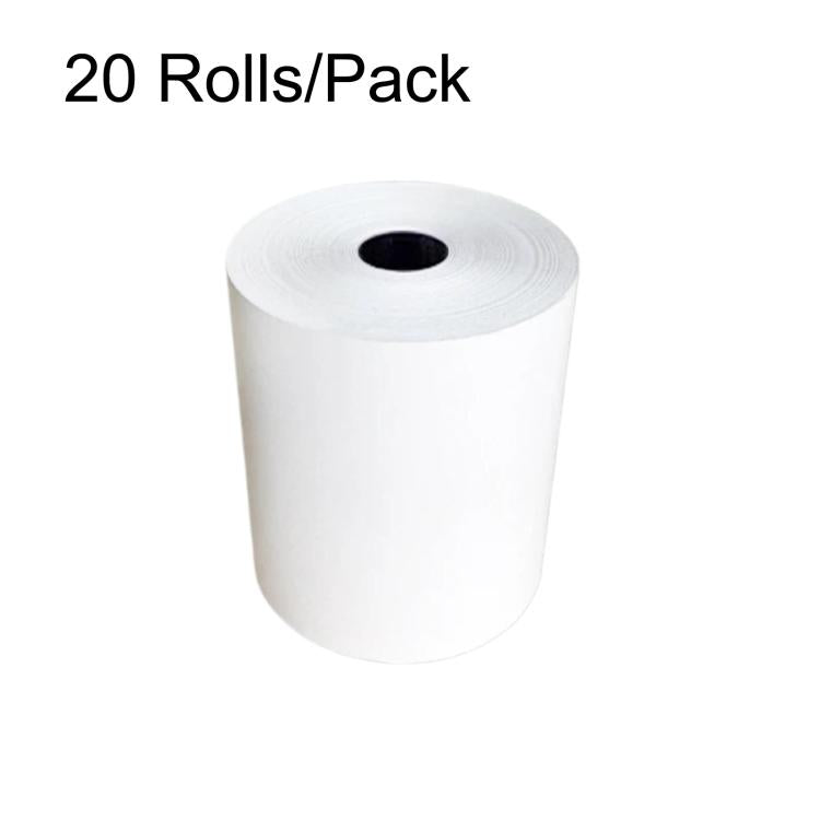 Thermal receipt paper rolls, 20 rolls per pack, white roll on black-core spool