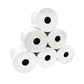 Thermal receipt paper rolls, stacked white rolls with black center core openings