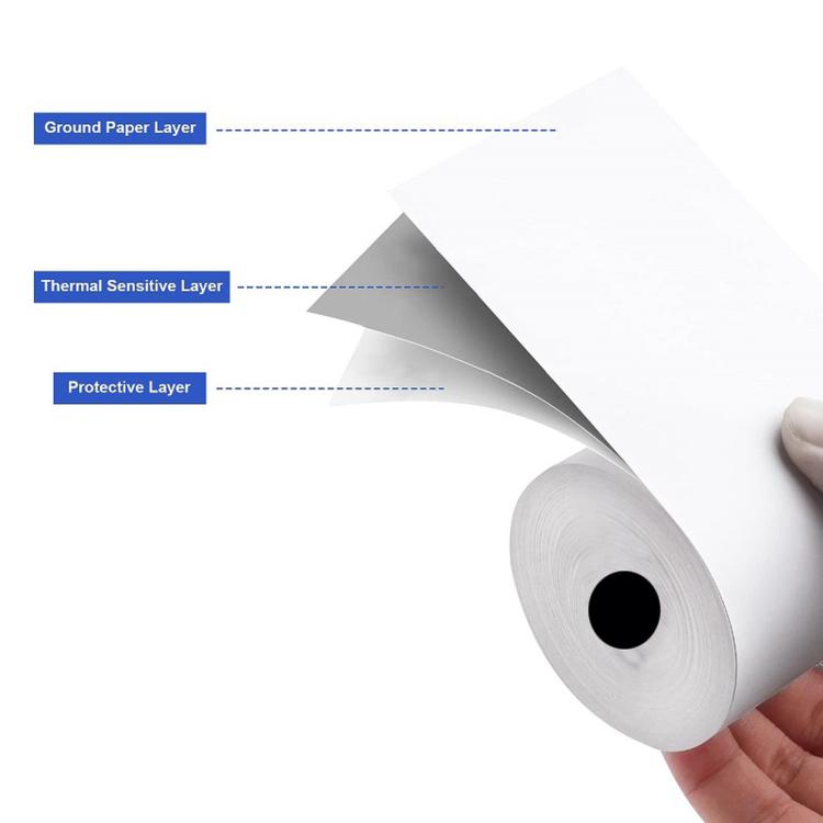 Thermal receipt paper roll showing layered construction and black inner core