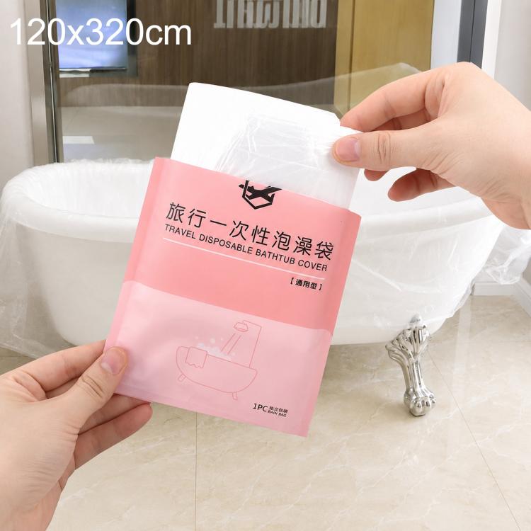 Individually wrapped HDPE disposable bathtub liner cover, pink and white, 120 x 320cm