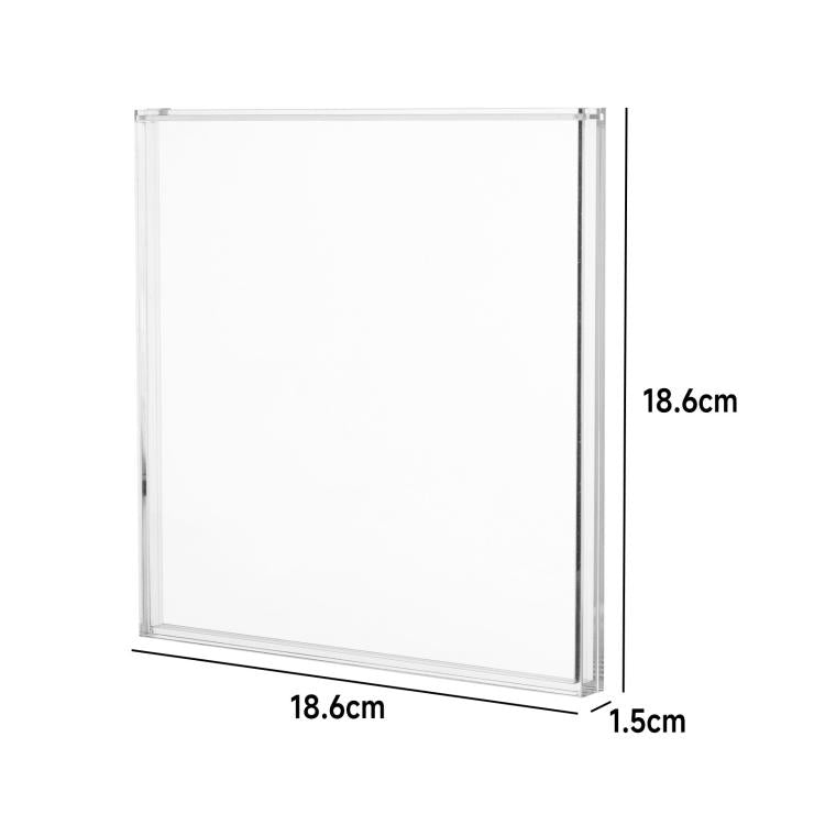Clear acrylic 7-inch vinyl record wall mount case with size measurements