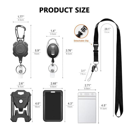 Retractable Badge Reel Set with Lanyard ID Card Holder Metal Badge Clip for Office Nurse Outdoor, No.1, No.2