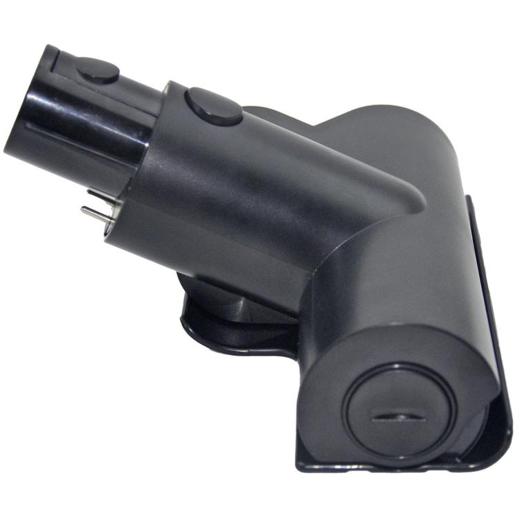 Black mite brush head attachment, close-up of nozzle and connector end