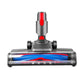 Motorized floor brush head with blue and red brush roll visible through clear cover