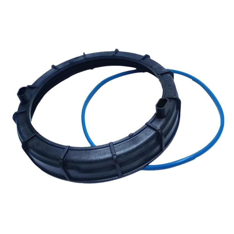 Fuel pump cap ring with blue seal loop, dark blue molded plastic ring