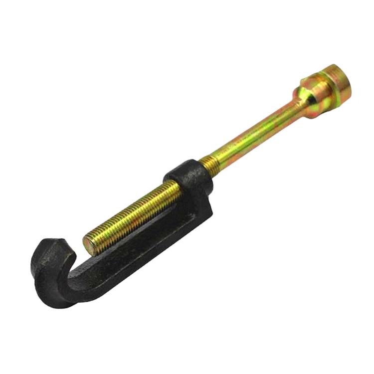 Spare tire hook with black rubber loop and gold threaded rod