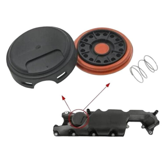 Valve cover repair kit components: black cover, orange seal, springs, gasket