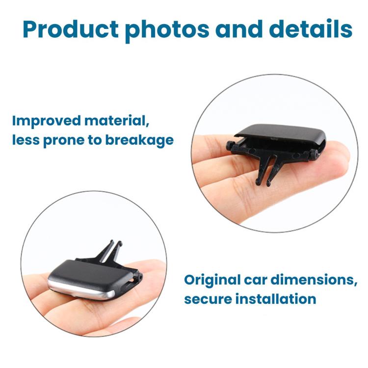 Air vent adjustment paddle held in hand, black housing with mounting clips