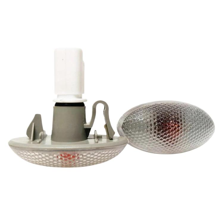 Car side marker light pair, clear oval lenses with gray mounting sockets