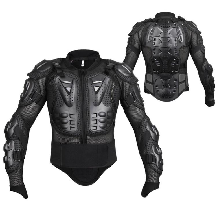 Motorcycle body armor jacket with removable spine protector, full-black protective pads