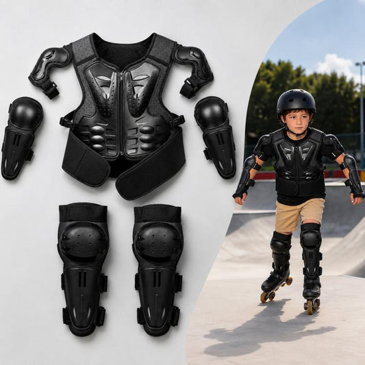 Kids Motorcycle Body Armor Set with Knee & Elbow Guard Pads Ages 5-12