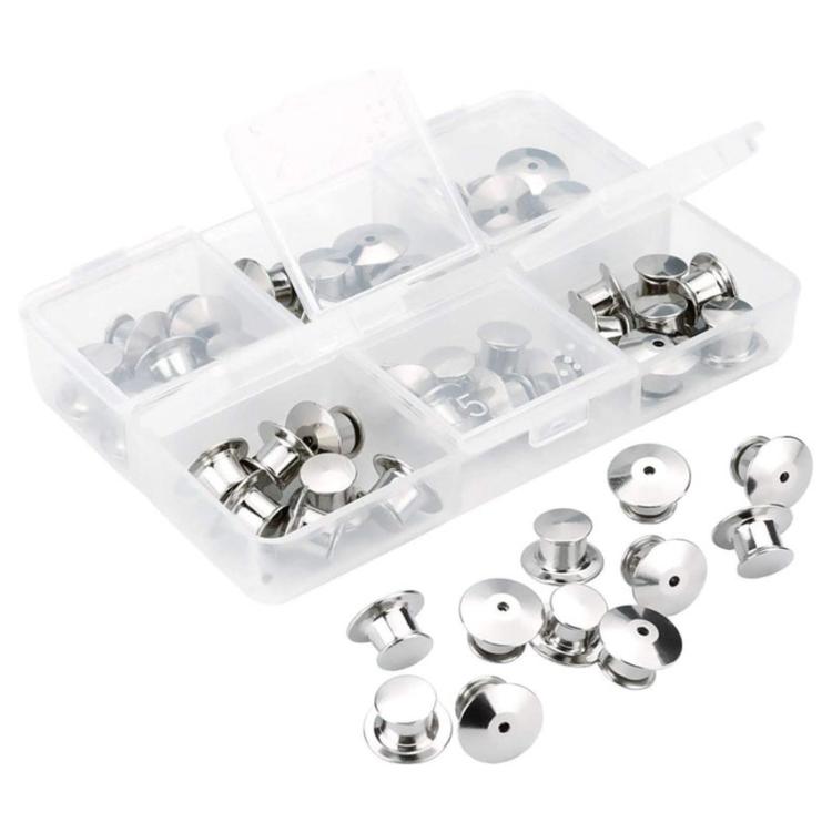 40 PCS/Box Locking Pin Backs Metal Pin Keepers Replacement with Storage Box for Enamel Pins Lapel Pins Badges