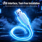 USB end of the star projector cable glowing with blue LED light