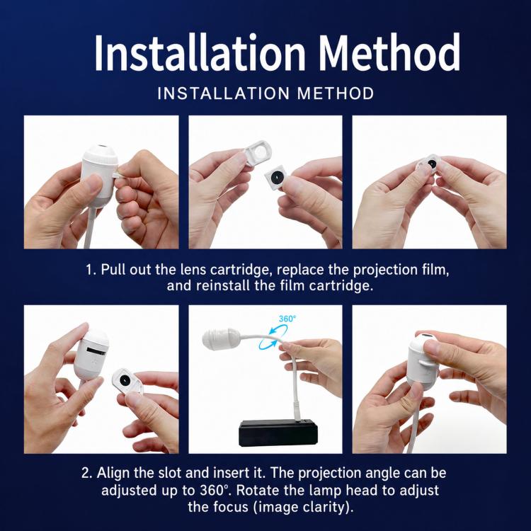 Star projector night light with removable lens cartridge and plug-in installation parts