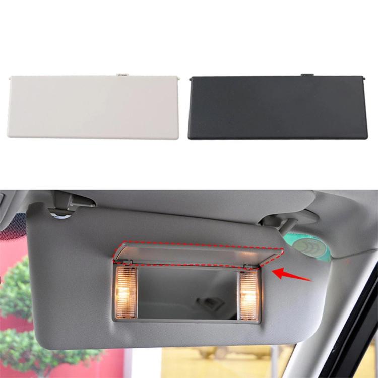 Sun visor vanity mirror covers shown installed, light gray and black