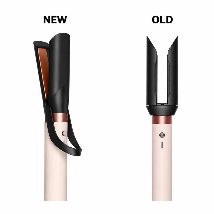 Straightener attachment with rose-pink body; new vs old nozzle shape