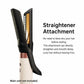 Black and rose-pink straightener attachment with twin heated plates and curved smoothing guard