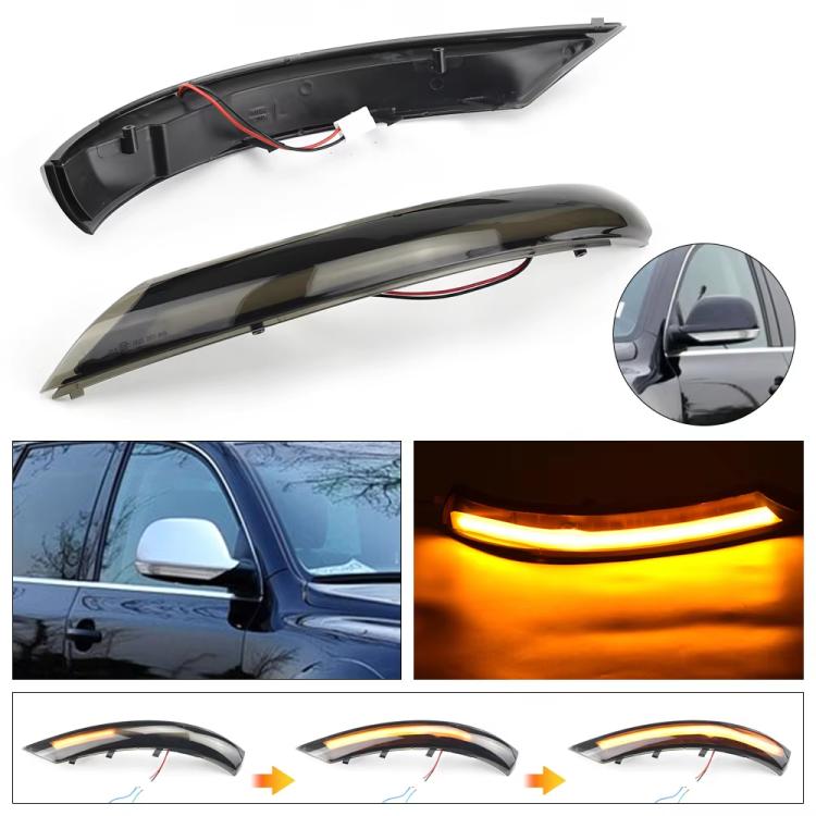 Dynamic LED side mirror turn signal assembly pair, black housing with wiring and amber lens