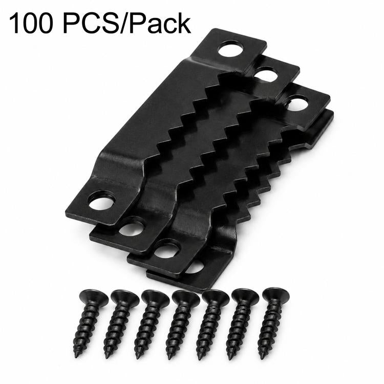 Black sawtooth picture frame hanging hooks kit with screws, 100-pack set