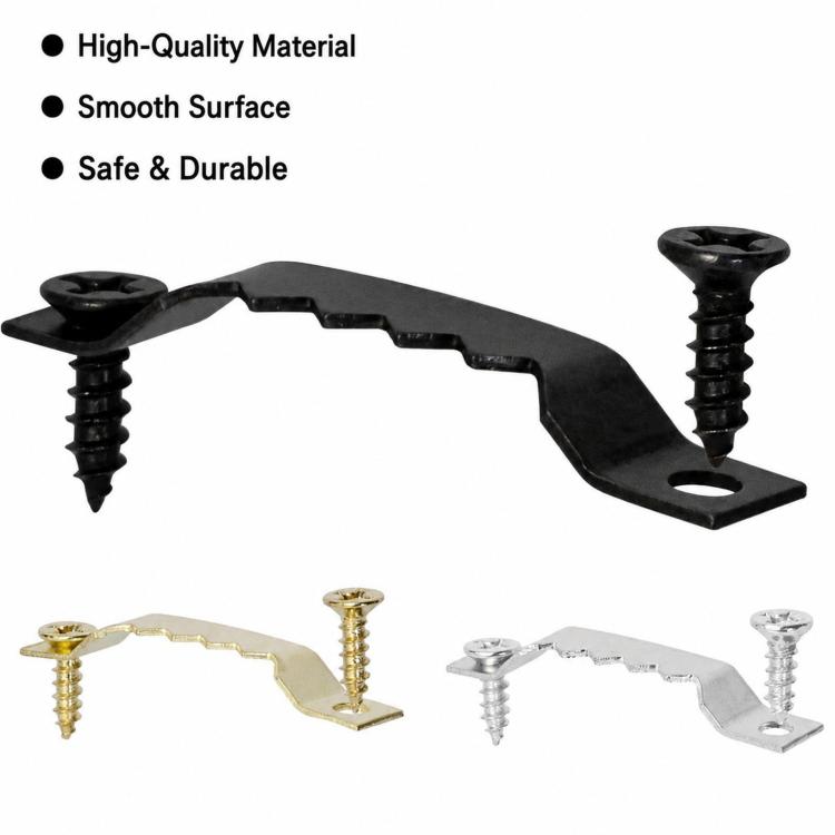 Sawtooth picture hanging hook hardware, black, gold, and silver hooks with screws