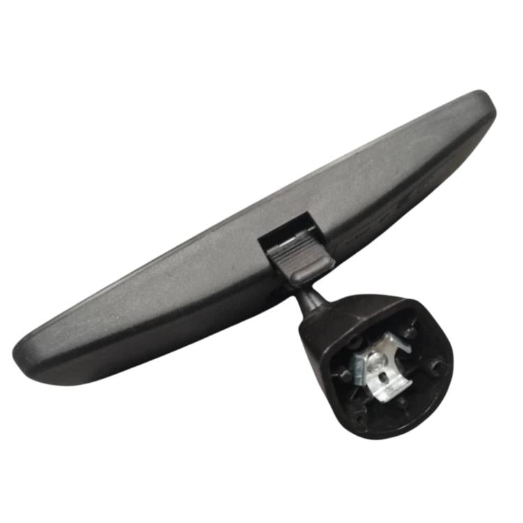 Black interior rearview mirror with exposed mount bracket on underside