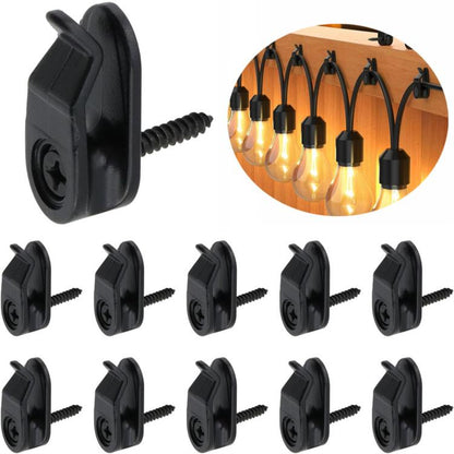 Screw-in outdoor string light hook clips, black plastic, pack of 20