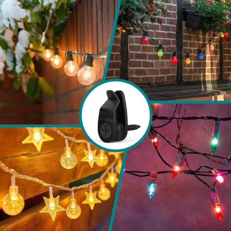 Black screw-in string light hook clip with mounting screw